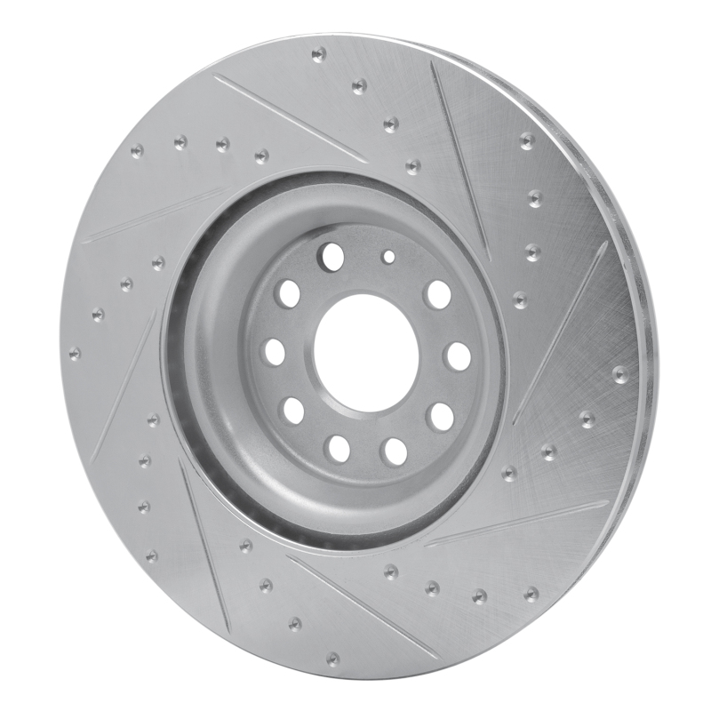 Audi S3 Brake Rotor (1) - Front Left - R1 Concepts - Drilled & Slotted - Silver - `12-`25